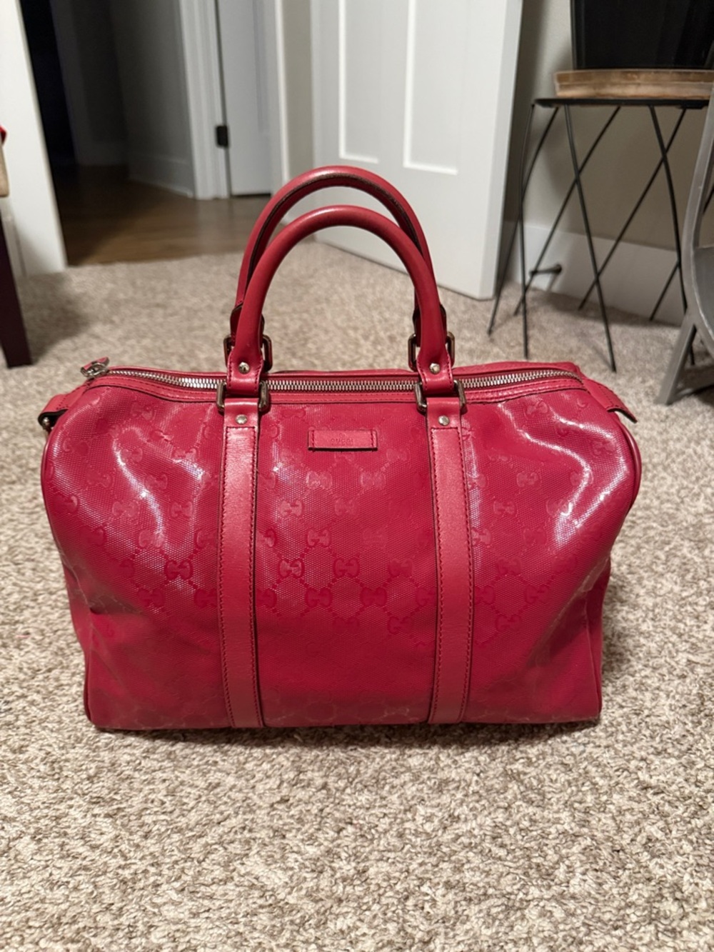 Authentic Gucci Red Patent GG Duffle Tote Limited Edition